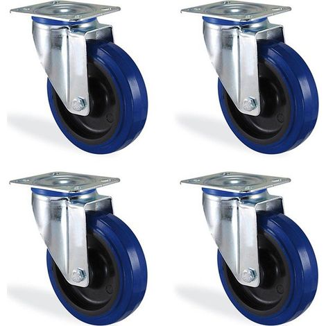 Lot roulettes pivotante caoutchouc bleu élastique diamètre 160mm charge 600kg