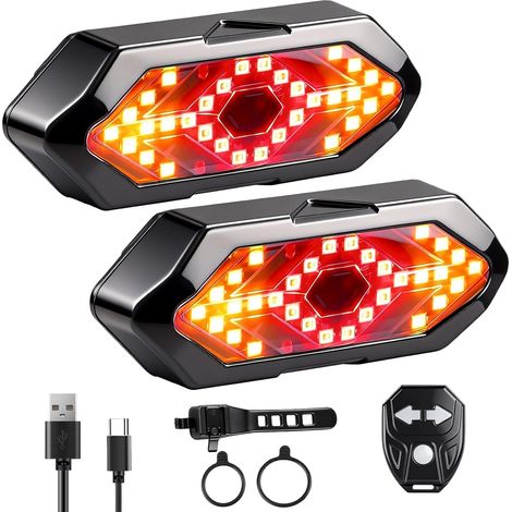 Feu arrière vélo avec Clignotant,feu arrière de vélo télécommandé sans Fil 32 LED Haute visibilité 180°, 5 Modes + Alarme sonore 120 DB, Rechargeable USB 900 mAh, étanche IPX4, Support réglable (1/5)