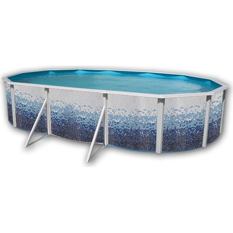 Kit piscine hors-sol acier Toi TRENCADIS ovale 6.40 x 3.66 x 1.20m décor céramique (1/4)
