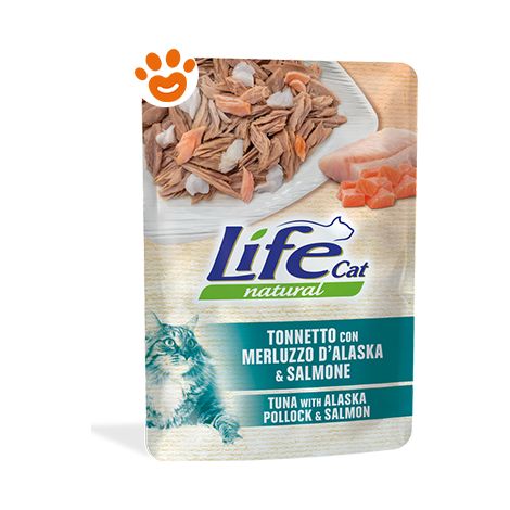 Life Cat Natural Tonnetto con Merluzzo D'Alaska e Salmone - Life Cat Natural Tonnetto con Merluzzo D'Alaska e Salmone - Bustina Da 70 Gr
