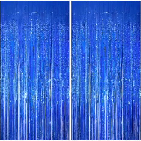 2 Rideau à franges, Métallisé bleu, 1x2m, Adhésif inclus, Anniversaire, Mariage