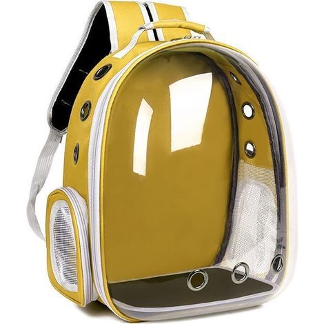 Sac à dos pour chat, sac à dos pour animaux de compagnie, sac à dos transparent portable en forme de capsule spatiale, sac à dos pour chat, sac à dos pour animaux de compagnie - Jaune (1/5)