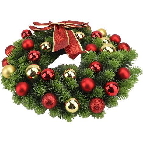 Couronne Noël lumineuse guirlande nœud rouge boules colorées – Piles extérieur maison fenêtre mur porte avant, décoration (1/4)