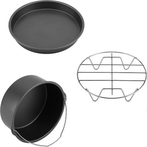 Ensemble d'accessoires multifonctions 3 en 1 pour friteuse à air : grille à pain 8 pouces, moule à gâteau, plateau à pizza (noir) (1/5)