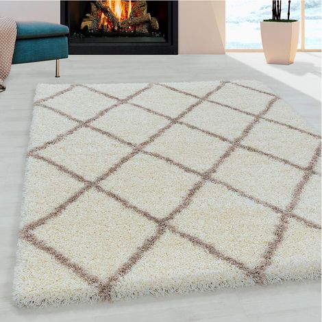 Tapis shaggy design rectangle géométrique Chantecler Crème 80x250 (1/5)