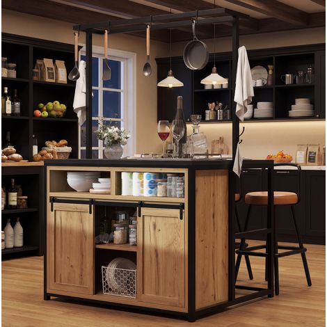meuble rangement cuisine 107x62x183 cm MDF métal OKMYHOME (1/5)
