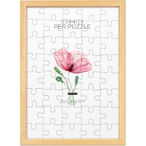 Lupia - Cornice per Puzzle Optical Naturale da parete in Legno, protezione frontale in Acrilico Trasparente, Adatta e Compatibile con Formati Vari di dimensioni, pezzi e tessere 62x42 cm