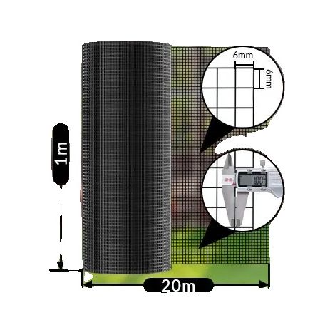 Malla para jardín, acero galvanizado, revestimiento de PVC resistente a la corrosión, malla de PVC negra de 20 m y 6 mm. (1/2)