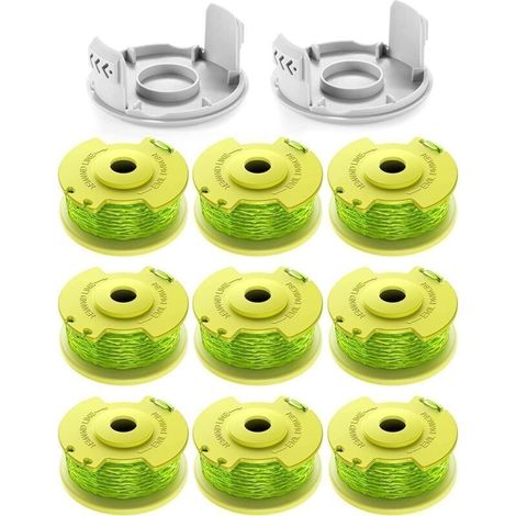 11 bobines de fil de rechange pour coupe-bordures Ryobi One+ - Diamètre 2,0 mm, longueur 3,4 m - Compatible AC14RL3A - Lot avec 9 bobines et 2 couvercles - Performance fiable.