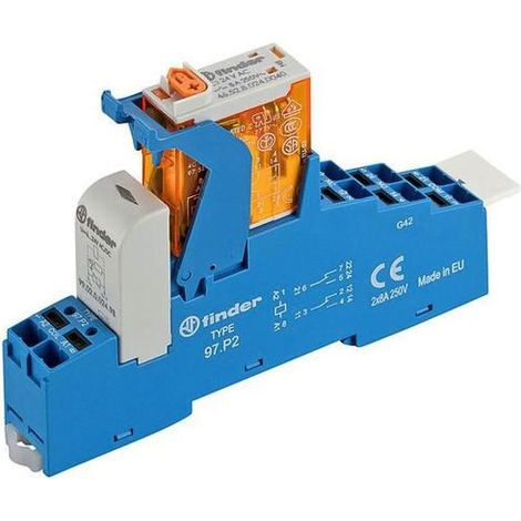 INTERFACE MODULAIRE 2RT 8A 230VAC ETRIER PLASTIQUE MONTAGE RAIL 35MM BORNES PUSH IN FINDER 401997