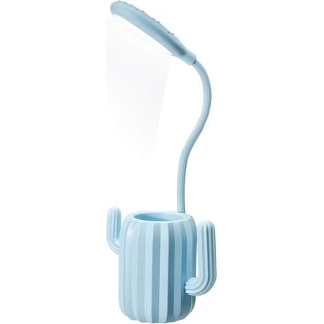 Lampe de Bureau - Lampe de Table LED Tactile Sans Fil avec Col de Cygne Réglable et Pot à Crayons Intégré - Bleu - 1 Pièce