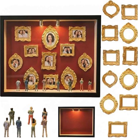Mini Museum Silhouette - 8 Figuras De Madera Y 11 Marcos Dorados - Kit De Exposición 3D Para Bodas Y Fiestas - 30x30x5 Cm (1/5)