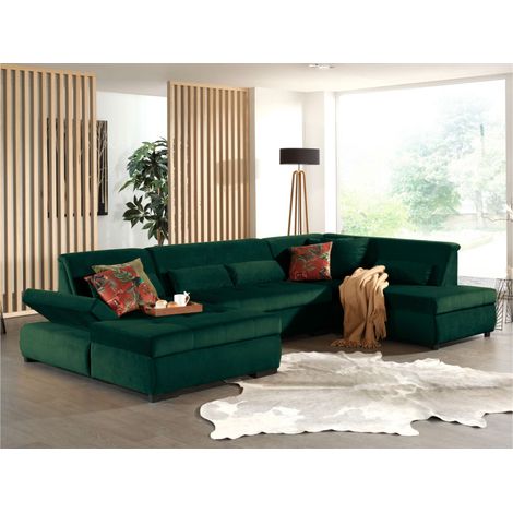 Lisa Design – Canapé d'angle panoramique 7 places – Revêtement velours 100% polyester – Accoudoir réglable – Fabrication européenne – Dimensions L335xH77xP197 cm (1/5)