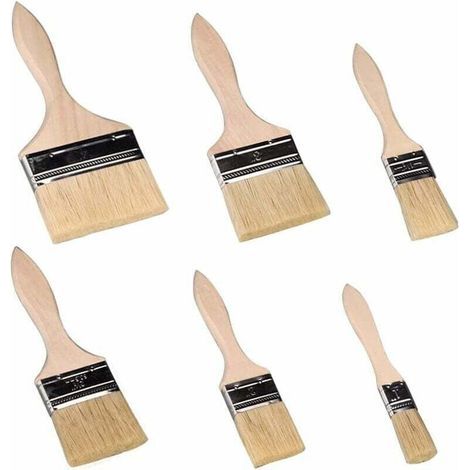 Pinceaux Peinture Mur,Pinceau Plat, Pinceaux 6 Pièces, Pinceaux Professionnels Manche en Bois Peinture Brosses Pinceaux de Poils Naturels Adapté Aux Murs, Aux Meubles, Aux Volets-- (1/5)