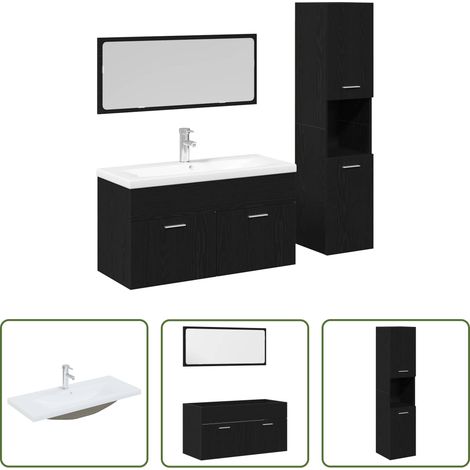 vidaXL Holzwerkstoff - Badezimmermöbel-Set 4 pcs Schwarz Eichen-Optik Holzwerkstoff (1/5)