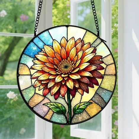 12.5cm Suspension Vitrail Motif Floral Artistique - Accroche-Soleil Portail Jardin Décoration Maison Anniversaire Fête des Mères pour Mère, Femme, Homme, Parents, Grand-Mère et Amie (1/5)