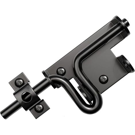Loquet coulissant extérieur pour porte de jardin Boulon avec trou pour cadenas, fermeture de porte sécurisée en métal noir. (1/5)