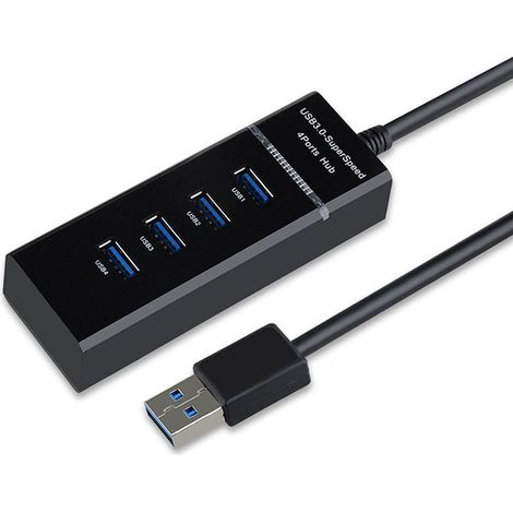 Hub multi-porta USB 3.0 a 4 porte, splitter USB 3.0 ad alta velocità per PC desktop e laptop, adattatore di espansione plug and play - Nero