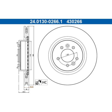 Lot de 2 Disques de frein ATE 24.0130-0266.1 LAND ROVER LR038934