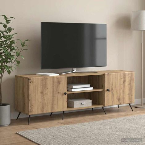 Meuble TV vintage 150 x 31 x 50 cm en bois d’ingénierie chêne artisanal - PANGIVO (1/5)
