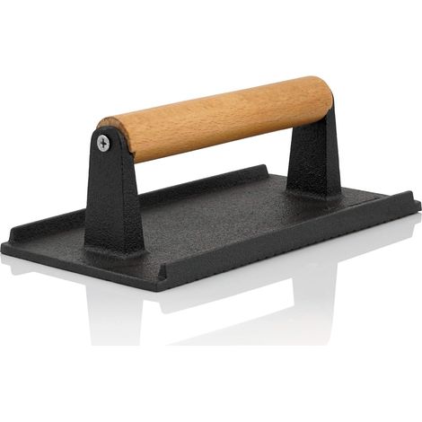 Poids à viande en fonte Poids de 1 kg pour barbecue avec manche en bois Presse à hamburger, presse à viande, presse à steak, broyeur à hamburger en fonte Poids pour barbecue à gaz pour la viande, p (1/3)