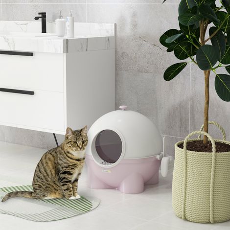 Blanche et rose - Litière fermée pour chat 4kg max avec pelle, litière pour chat avec PP et couvercle PC, 53x51x48 cm (1/4)
