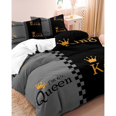 Parure de lit King Size Grise et Noire pour Couple avec Housse de Couette imprimée numérique 3D pour très Grand lit et Grand lit (1/5)