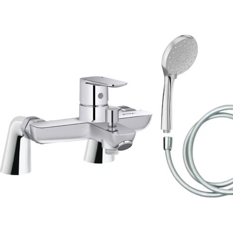 Mitigeur baignoire JACOB DELAFON July+ + pommeau de douche Awaken + flexible de douche lisse + colonnettes (1/4)