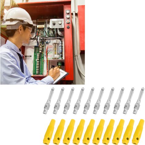 22.113 Fiche banane 7 broches 4 mm avec manchon en caoutchouc souple, connecteur mâle en cuivre pur, verrouillage à vis, sans soudure, trou horizontal, peut être empilé, 1000 V 32 A jaune. (1/5)