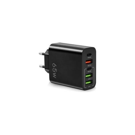 Cargador USB C rápido 65W – 5 puertos : 2 USB-C PD20W, 2 USB, 1 QC 3.0 – Carga simultánea para iPhone, MacBook, Galaxy (Negro)