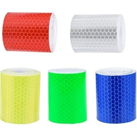 5pcs Reflective Safety Warning Tape Reflective Sticker Film White Red, Fluorescent Safety Strip Sticker for Night Visibility 5cm x 3m (1/4)