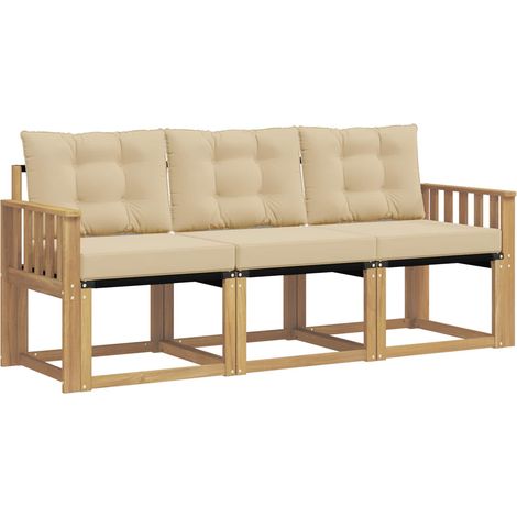 Outdoor Sofa Set with Cushion 3 pcs White and Beige vidaXL