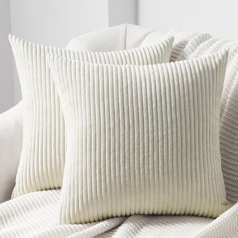 40 x 40 cm, Couleur crème Lot de 2 Housses de Coussin décoratives Douces en Velours côtelé pour Salon, Chambre à Coucher, avec Fermeture éclair Invisible. (1/5)