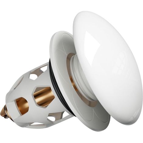 Bouchon de lavabo, 4-4 cm, céramique, blanc, bouton-poussoir (1/5)
