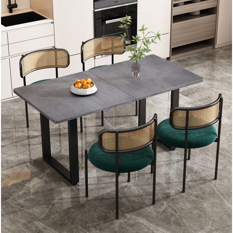 Lot de 4 chaises de salle à manger en velours vert, dossier effet rotin, pieds métal HAVRYA (1/5)