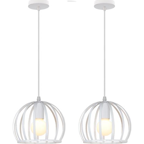 Suspension Luminaire Industrielle Cage Diamant 19cm Plafonnier Lustre Abat-jour en Métal Blanc - 2 Pack (1/5)