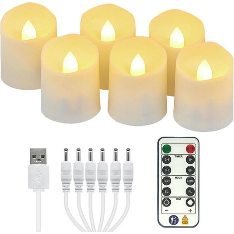 Lot d 6pcs Bougies Chauffe Plat LED Rechargeables, Fausse Bougie à LED Flamme Vacillante avec Télécommande et Fonction Minuterie, Bougies Electriques pour Fête, Salon, Halloween, Noël, Chambre (1/4)