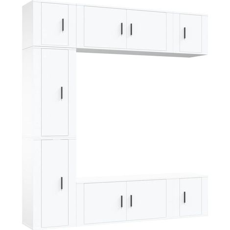 Conjunto de muebles mueble aparador TV televisión salón dormitorio salón 7 piezas madera de ingeniería blanco 020025150