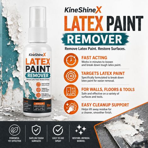 KineShineX Latex-Farbenentferner-Spray weicht eingetrocknete Farbflecken schnell auf und entfernt sie. (1/4)