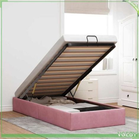 Cadre de lit ottoman - 3310942 - Velours rose - 90x200 cm - Rangement sous-lit hydraulique (1/5)