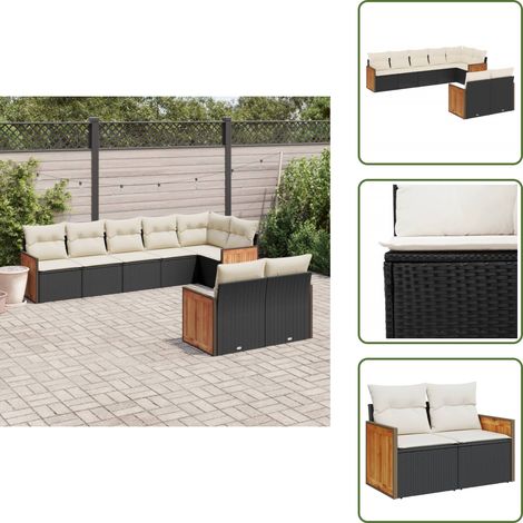 8-tlg. Garten-Sofagarnitur mit Kissen Schwarz Poly Rattan - Gartensorganisation - Gartenmöbelset - Lounge Set - Esszimmergarnitur - Balkonmöbel (1/5)