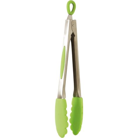 Pince De Cuisine Multi-usages Poignée avec des Patins Antidérapants Manche en Acier Inoxydable Embouts en Silicone Ne Raye Pas Les Casseroles Crochet de Suspension Verte (1/5)