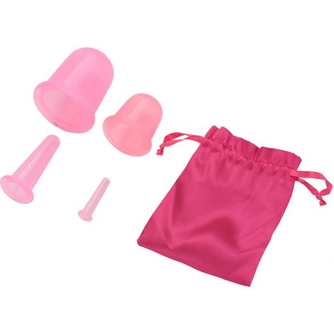 Lot de 4 ventouses anti-cellulite en silicone - Massage corporel par succion - Rose (1/5)