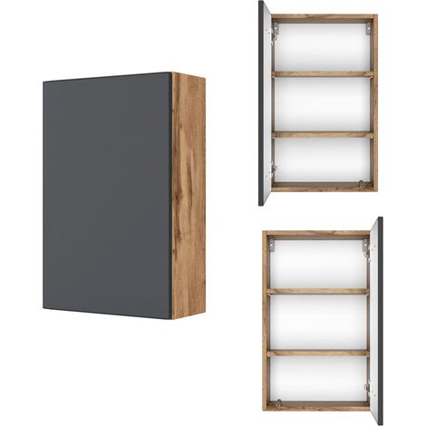 Badezimmer Hängeschrank 40 cm LAURIA-03 in Wotaneiche Nb. mit matt grau, BxHxT: ca. 40x64x20 cm (1/5)
