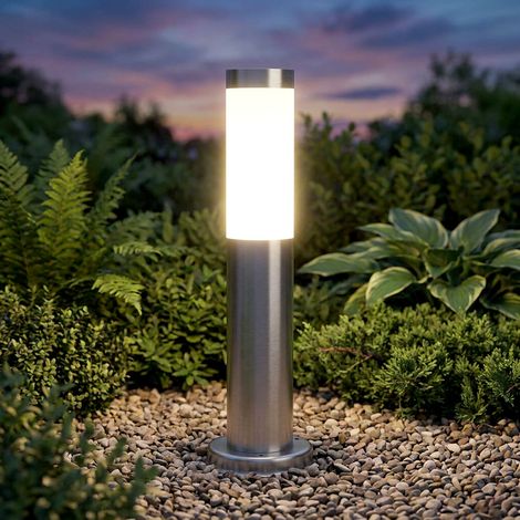 Außenlampe silber Sockelleuchte Garten Stehlampe modern, Wegeleuchte wetterfest Terrassenlampe, Edelstahl matt, 1x E27 Fassung, DxH 7,6x45 cm (1/5)