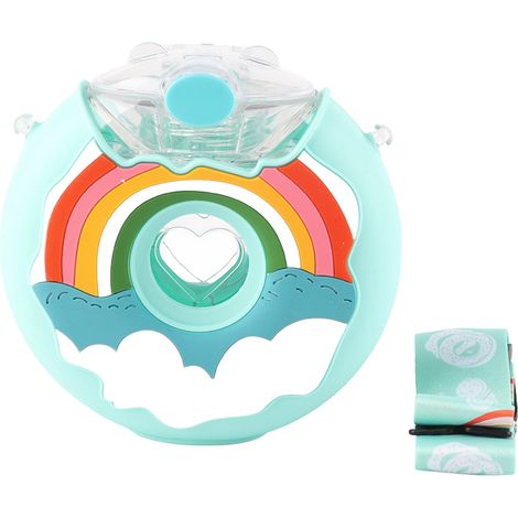 Gourde Isotherme Donut Mignonne 380ml pour Enfants, Anti-Fuite et Portable avec Sangle, Arc-en-Ciel Bleu (1/5)