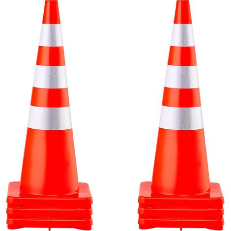 Cône Signalisation 6 Pièces 75 cm, Plot de Chantier Orange en PVC, Cône de Sécurité avec Base Lestée et Colliers Réfléchissants, pour Délimitation Stationnement d’Urgence en Route Parking (1/5)