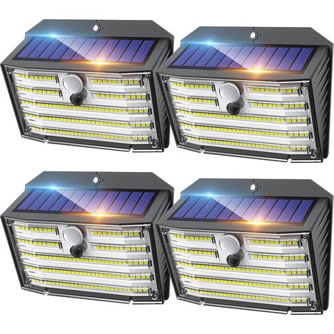 Outdoor Solar Lights (Pack of 4/126 LEDs), Wireless Motion Sensor Lights, IP65 Waterproof Security Lights with 3 Modes, 270° Beam Angle, Ultra-Bright Wall Lights