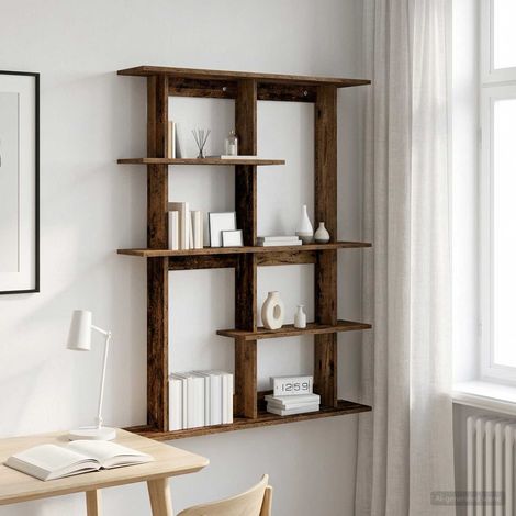 Étagère murale de rangement en bois d’ingénierie, couleur bois ancien, 102 x 20 x 130 cm - PANGIVO (1/5)