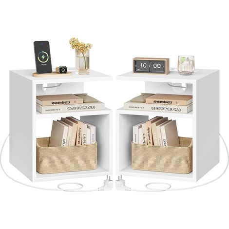 EUGAD Table de Chevet Connectée Lot de 2 Bois d'Ingénierie Blanc (1/5)